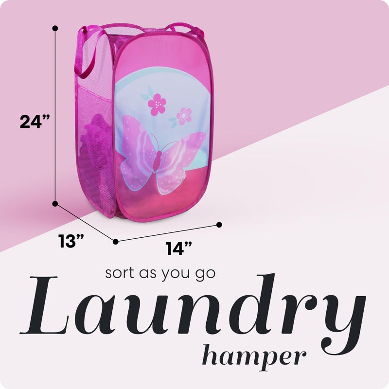 Handy Laundry Collapsible Mesh Pop Up Hamper with Wide Opening and Side Pocket - Breathable  Sturdy  Foldable  and Space-Saving Design for Clothes and Storage (Butterfly) - Image 2